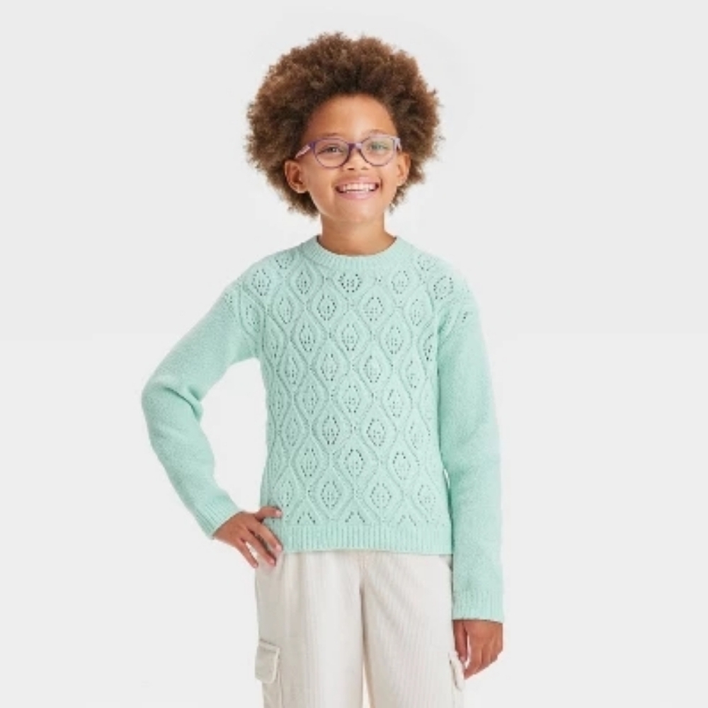 {Cat & Jack} Light Green Knit Pointelle Pullover Sweater